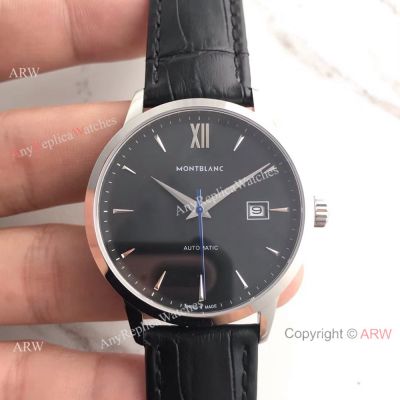 Montblanc Meisterstuck Watch Replica SS Black Face / Black Leather